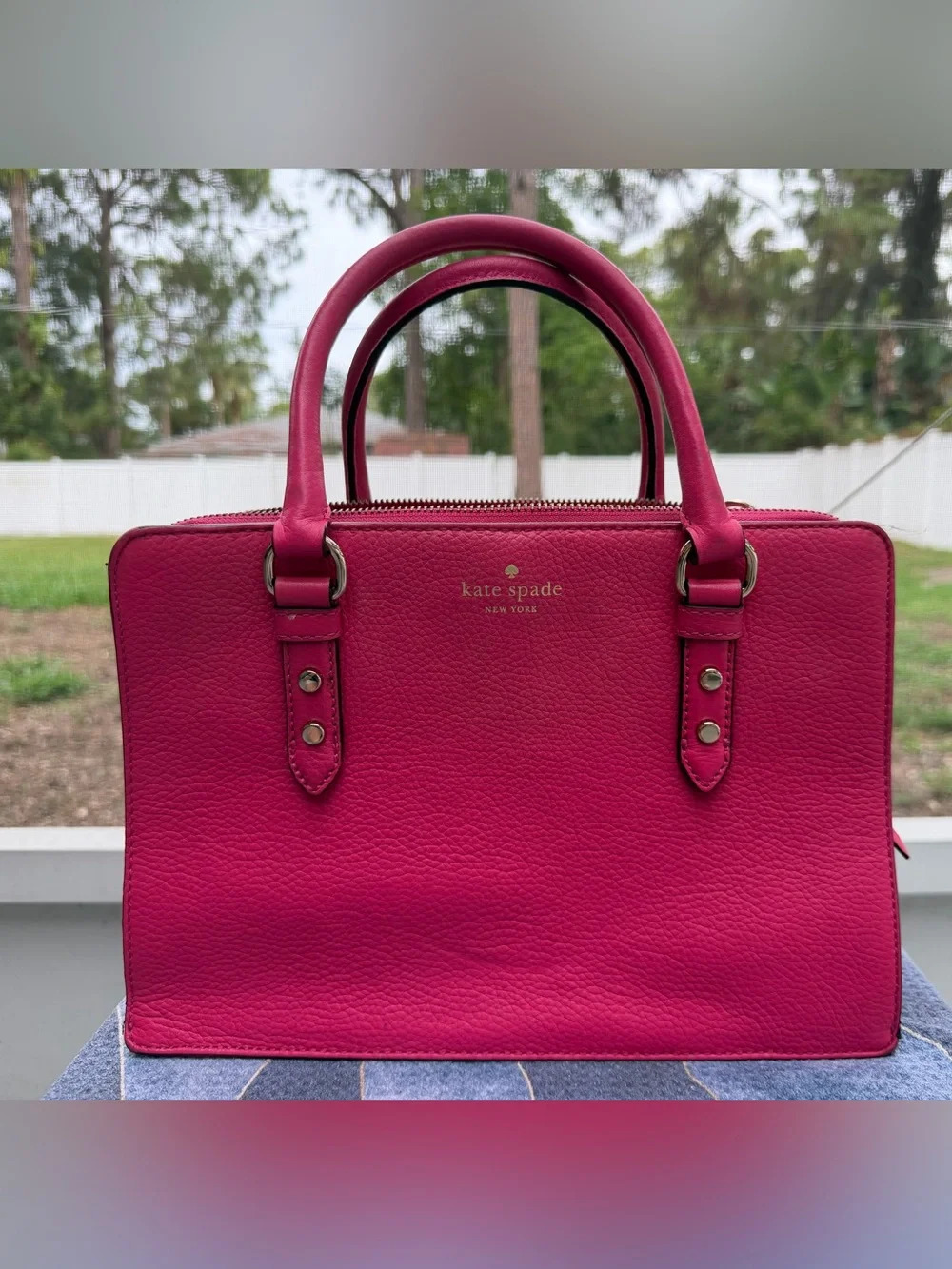 Kate Spade Mulberry Street Lise Ruby Pink Pebbled Leather Satchel Bag w Dust Bag
